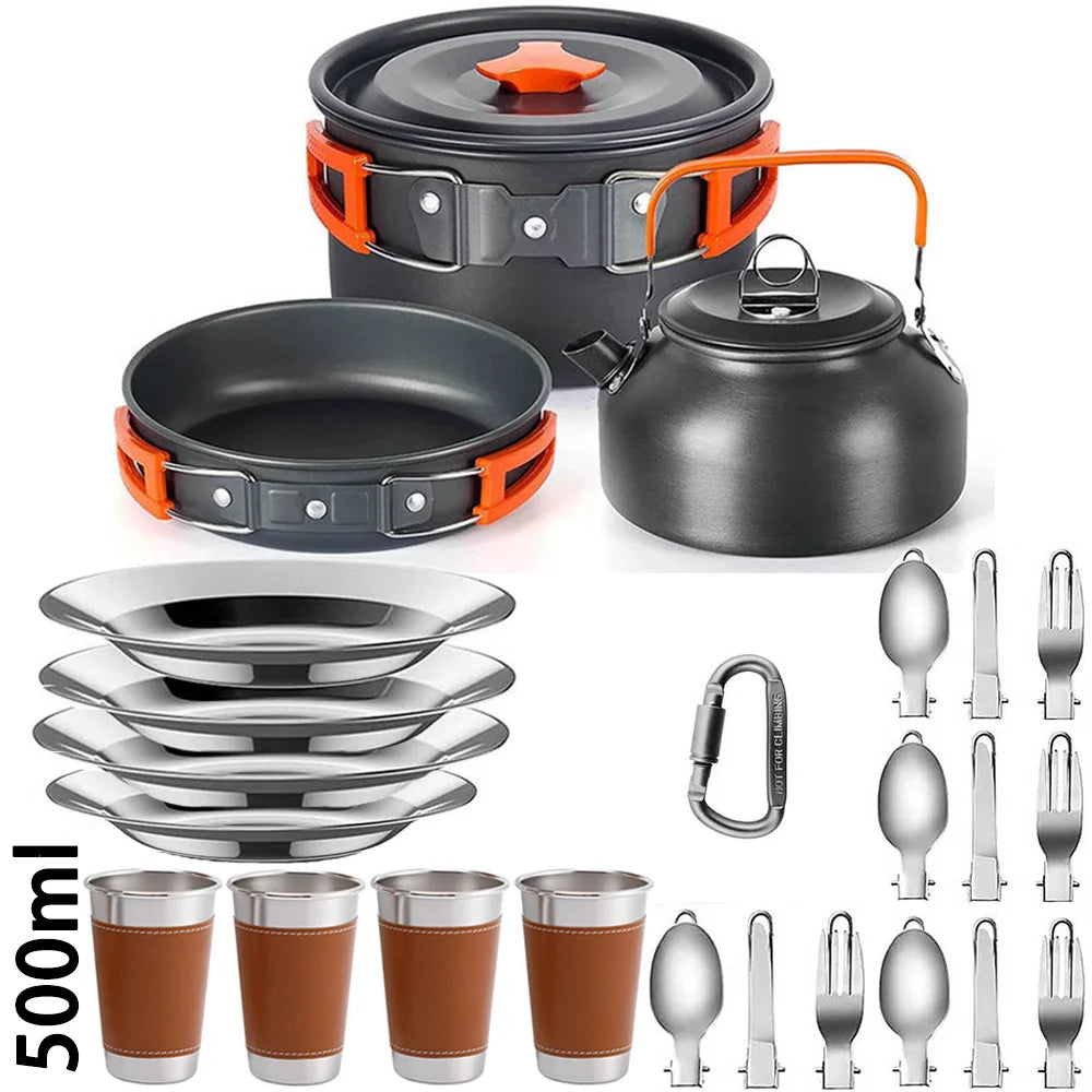 LISM Camping Cookware Set Teapot For 2-3 People Nonstick Pots