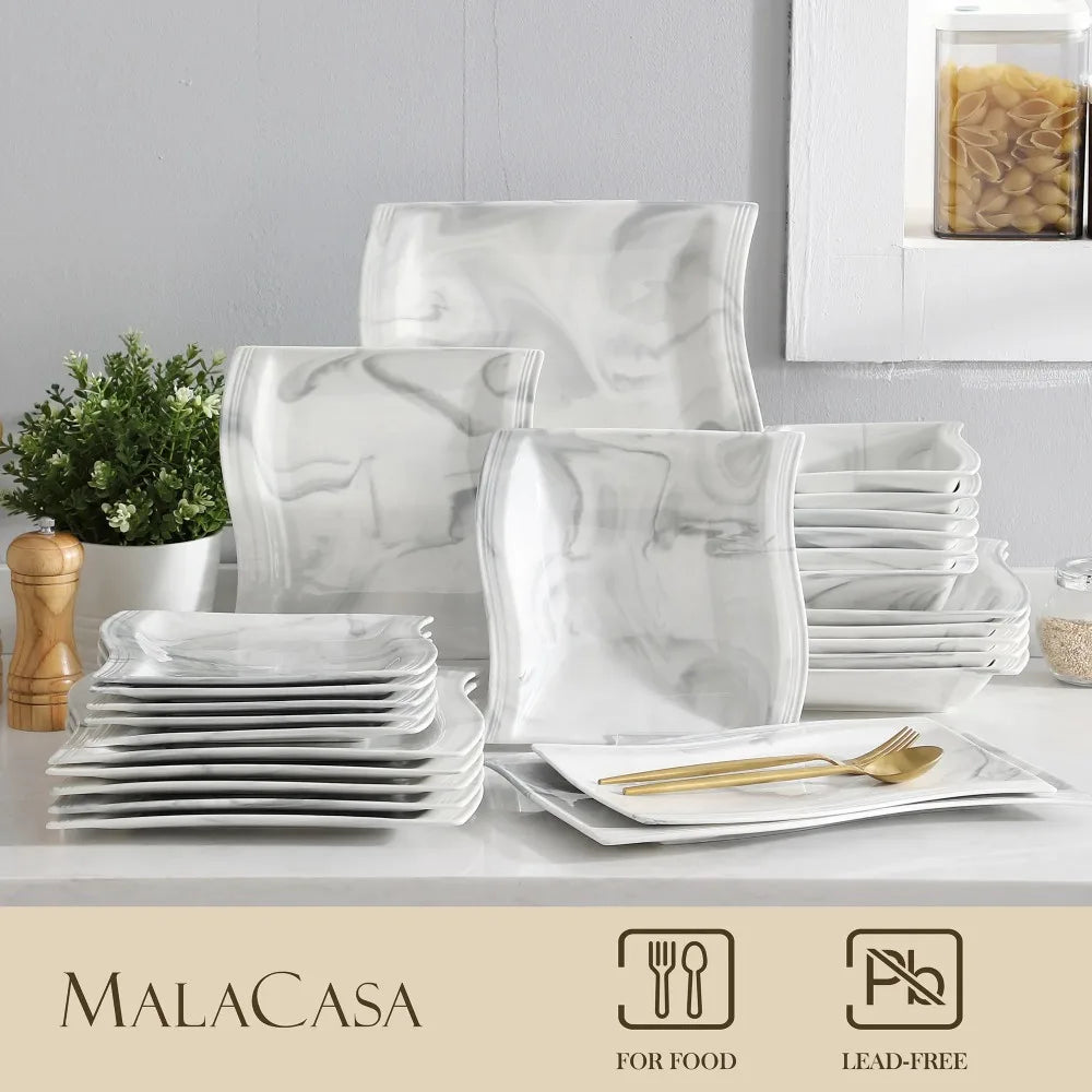 MALACASA Flora Nordic Marble Porcelain Dinnerware Set