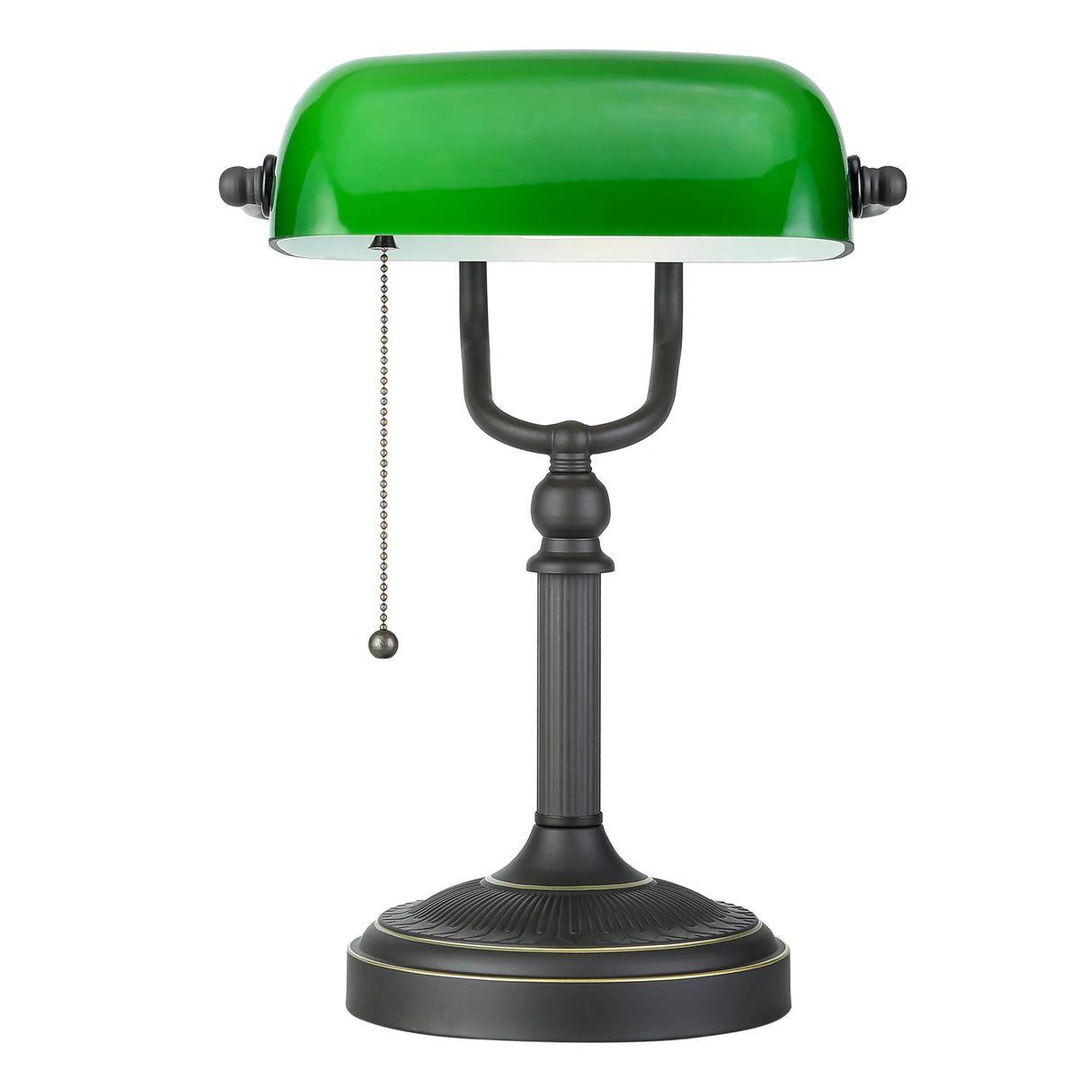 Elegant Iron And Glass Banker Table Lamp For Bedrooms