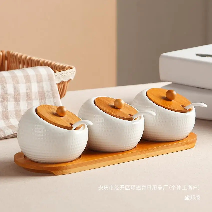Ceramic Seasoning Box Set With Lid For Kitchen Storage