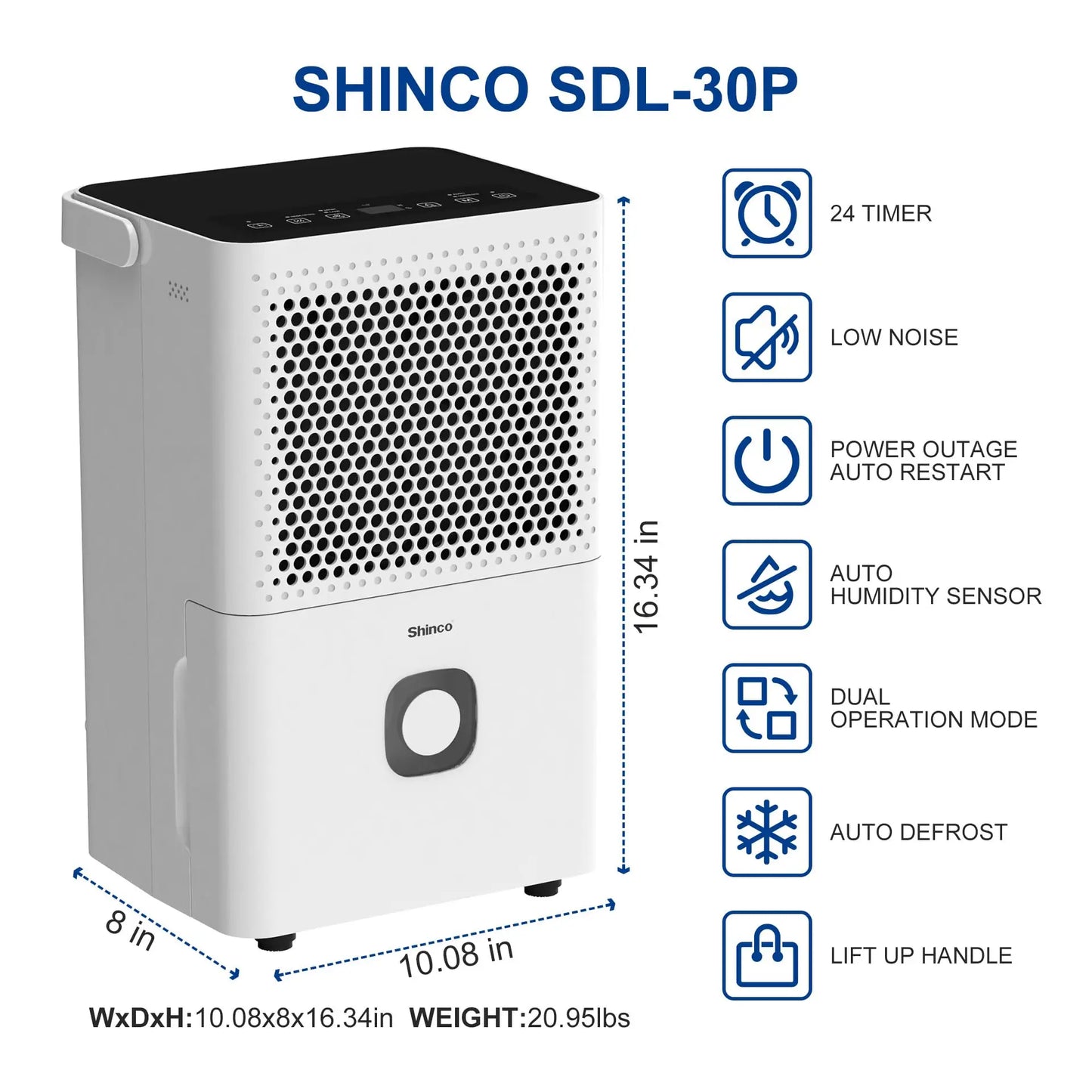 Shinco Dehumidifier For Home And Basements With Drain Hose
