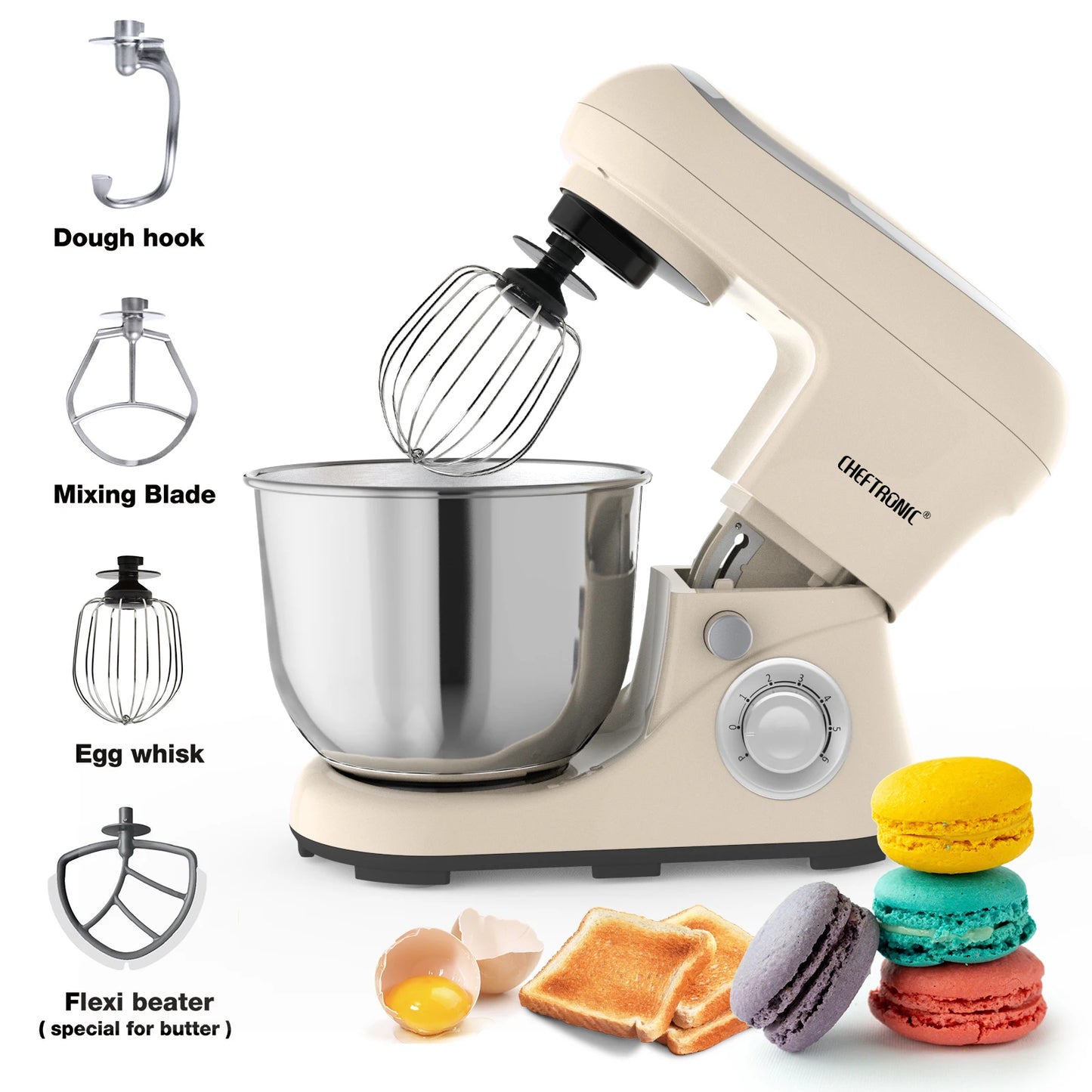 Cheftronic Tilt-Head Stand Mixer 500W 6+ Speeds for Kitchen