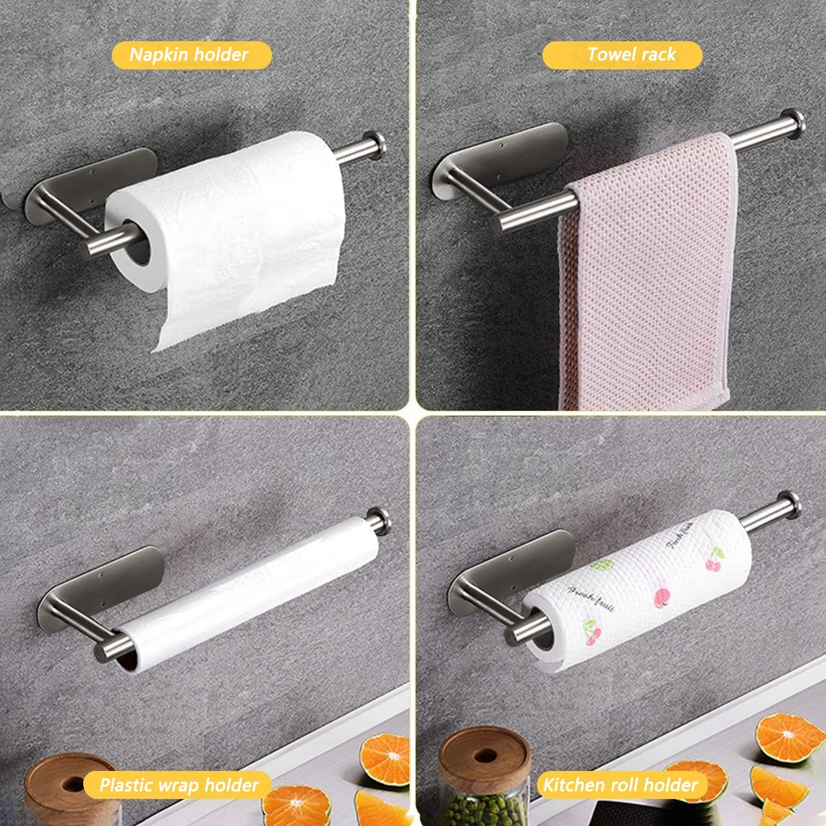 Metal Adhesive Paper Towel Holder For Kitchen And Bathroom Storage