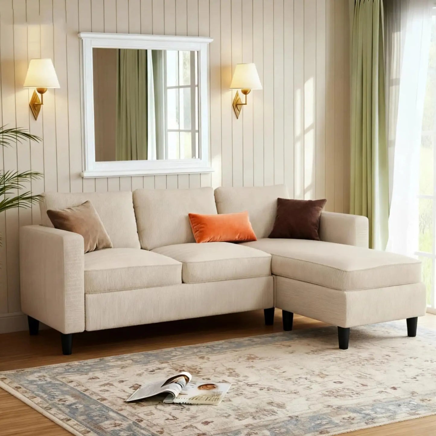 L Shaped Convertible Sectional Sofa With Reversible Storage Ottoman