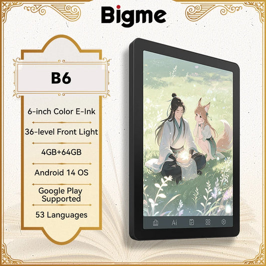BIGME B6 Ebook Reader Front Light Android 14 E Ink