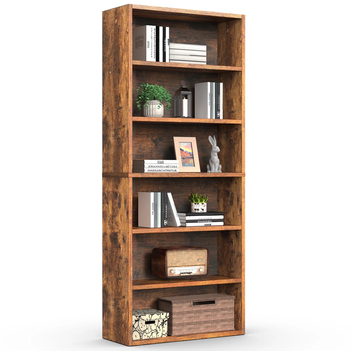 MCQ 6 Shelf Wooden Bookcase With Open Shelf Organizer