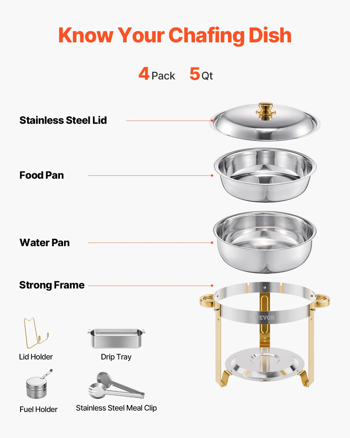 SucceBuy 4 Pack Chafing Dish Buffet Set Stainless Steel Warmer With Pans