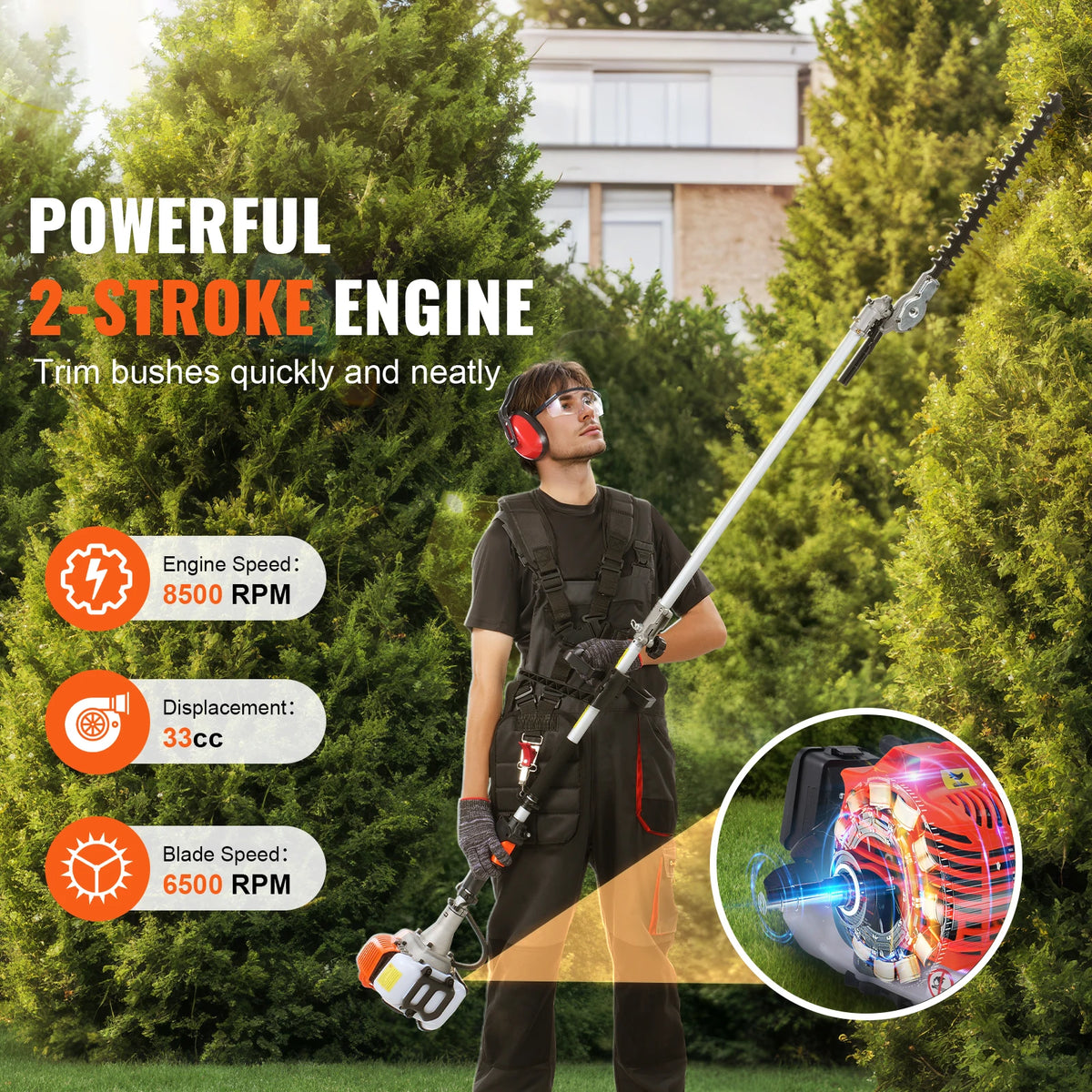 SucceBuy 6 In 1 Gas Powered Multifunctional Garden Trimmer
