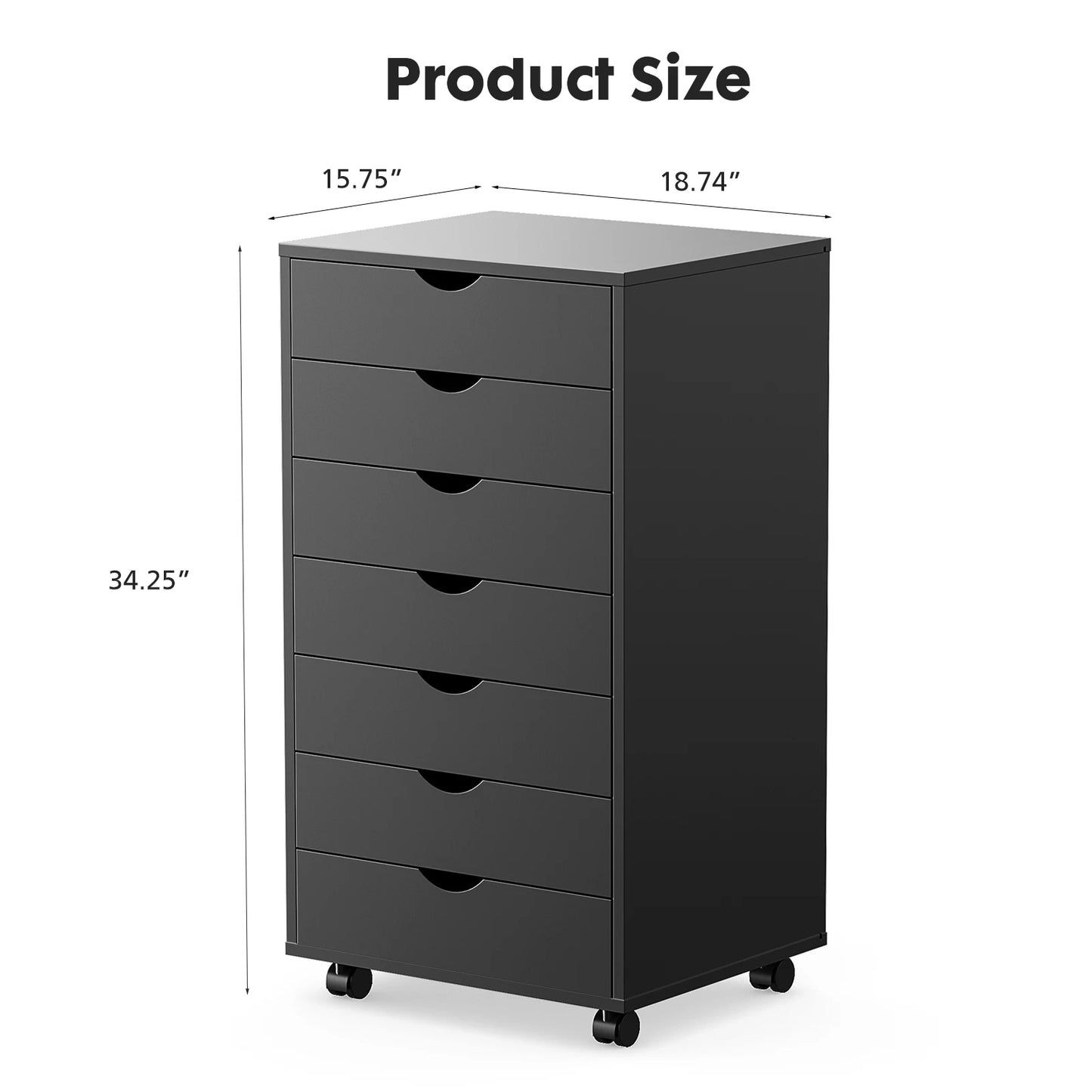 JHK 7 Drawer Chest Dresser With Wheels Living Room Organizer