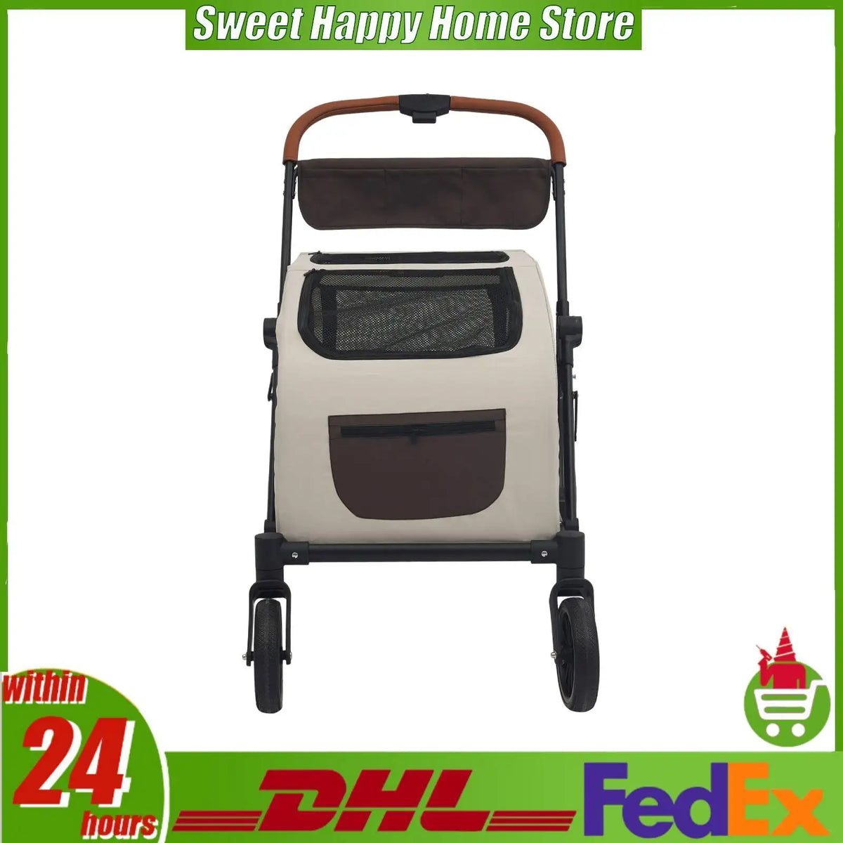 Foldable Dog Stroller with Detachable Cabin for Medium to Large Dogs Spacious Pet Stroller with Mesh Windows