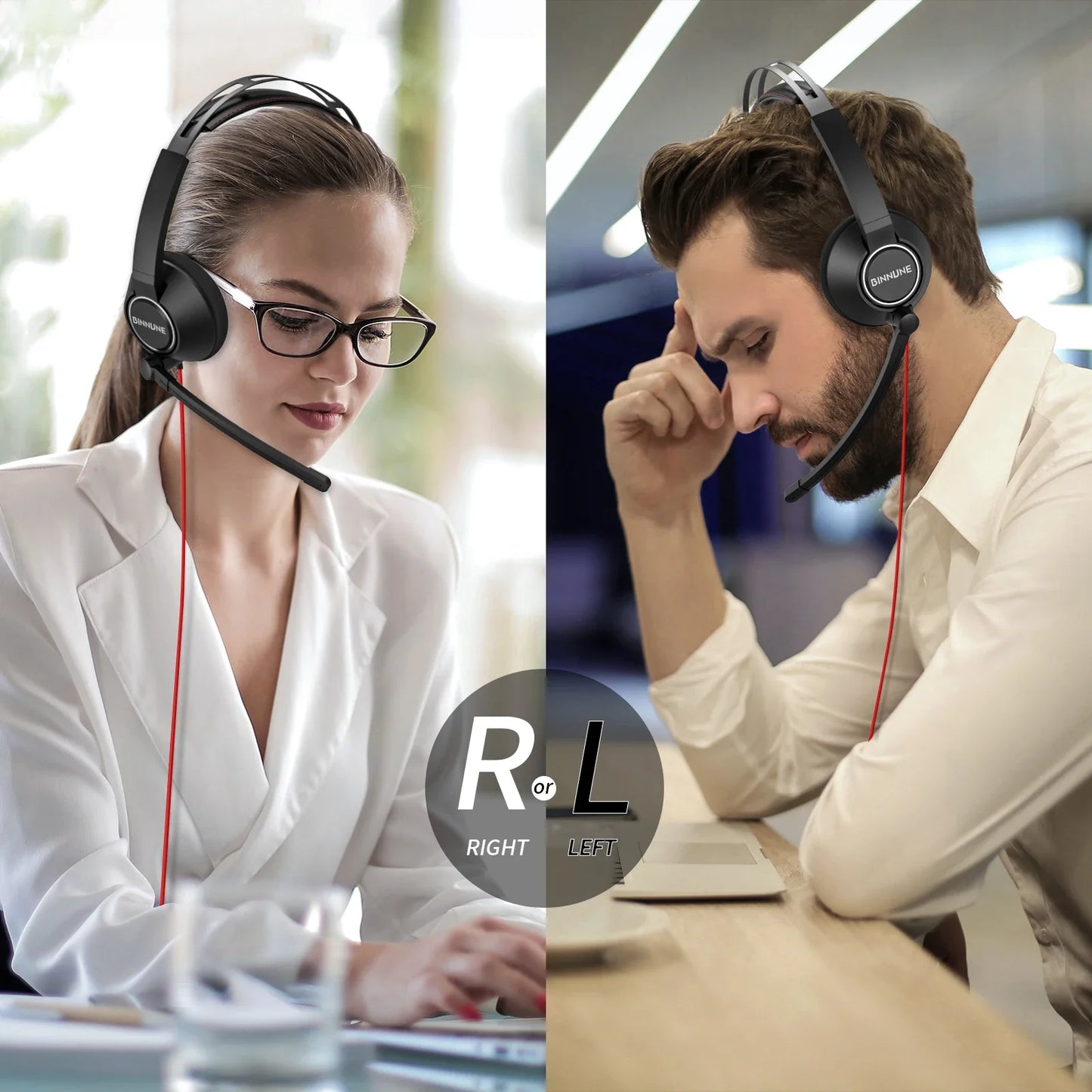 BINNUNE Wired Headset With Noise Cancelling Mic For PC Zoom
