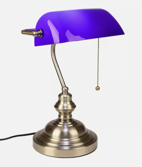 Elegant Iron And Glass Banker Table Lamp For Bedrooms
