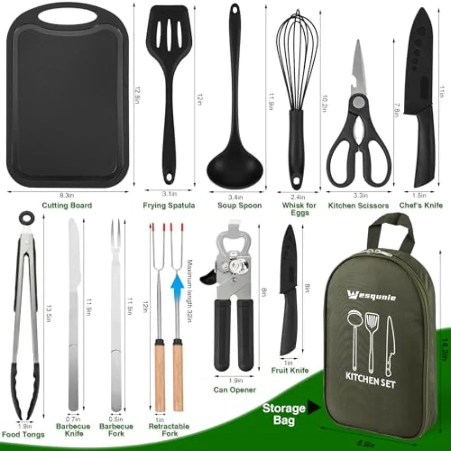 Camping Essentials Cookware Utensil Set for Portable Camp Kitchen