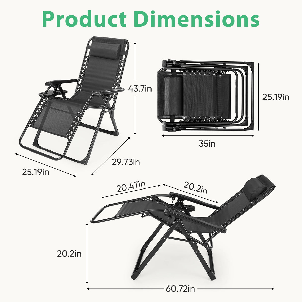 JHK Zero Gravity Folding Recliner With Cup Holder Cushion