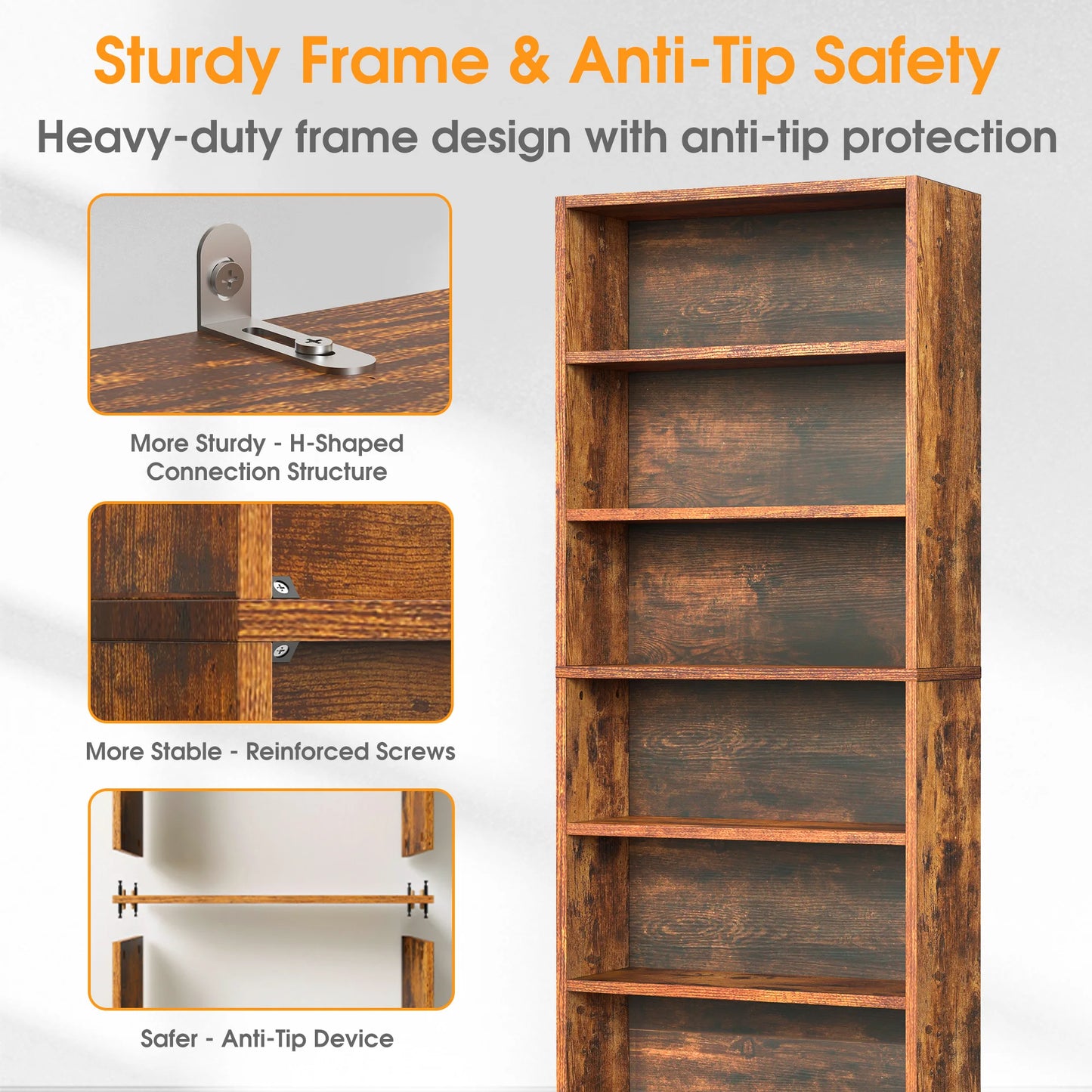 MCQ 6 Shelf Wooden Bookcase With Open Shelf Organizer