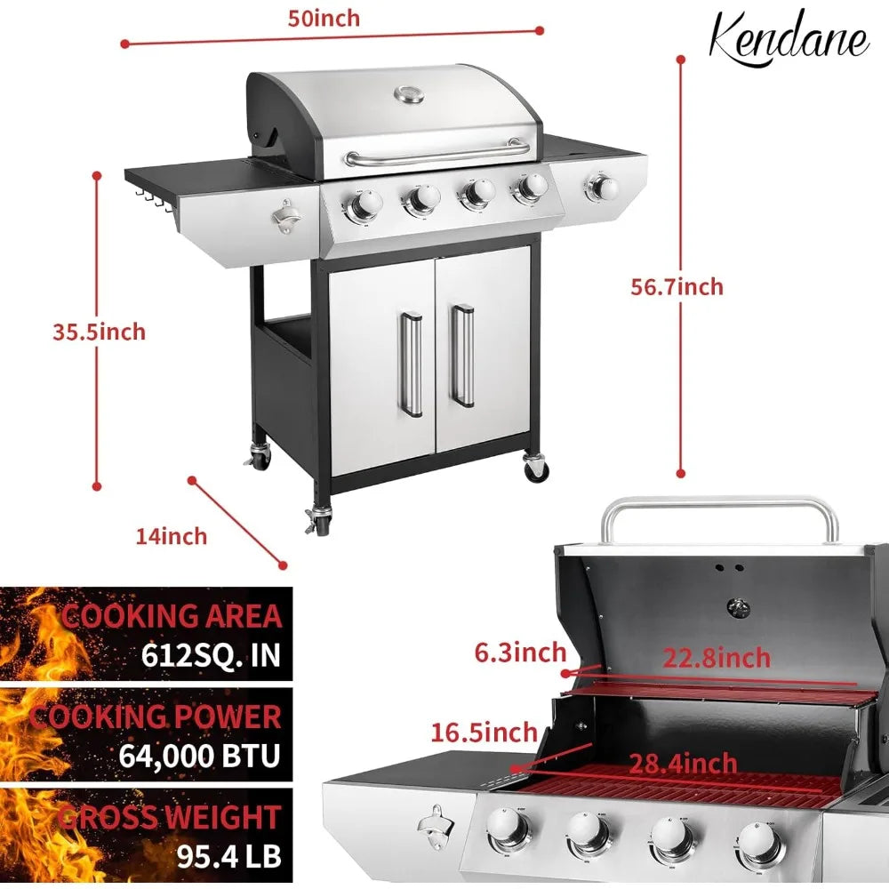 Propane Gas BBQ Grill With Side Burner And Enamel Grates