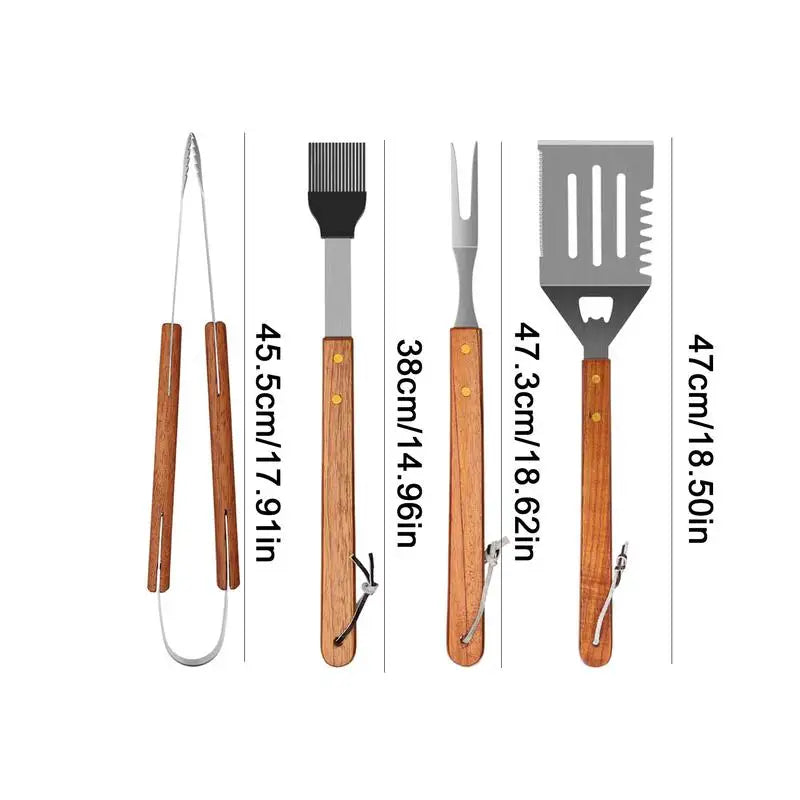 Grill Utensils Set Stainless Steel 4 Piece Heavy Duty BBQ Tools