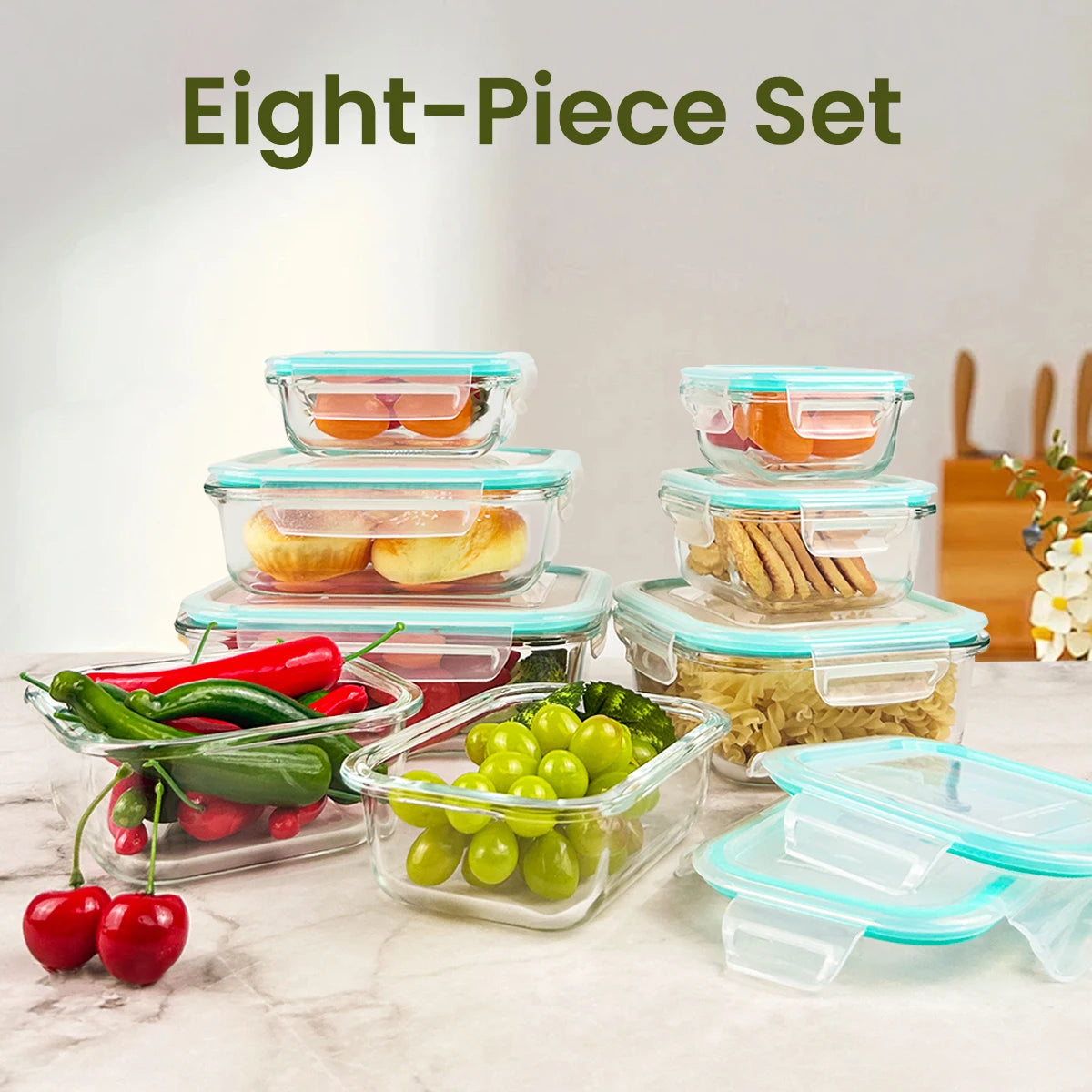 Glass Food Storage Containers Set 8 Piece Leakproof Airtight Microwave Oven Safe