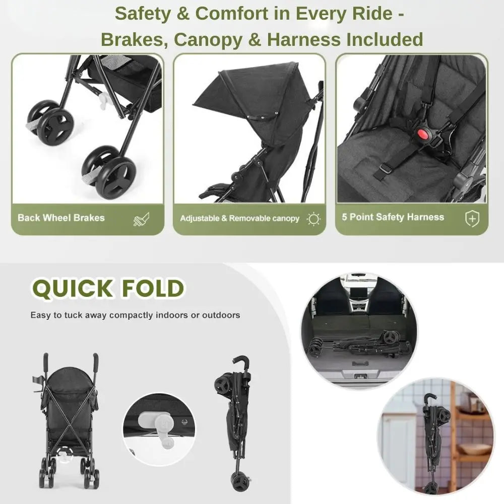 Umbrella Stroller Lightweight Travel Baby Stroller One Hand Foldable Canopy