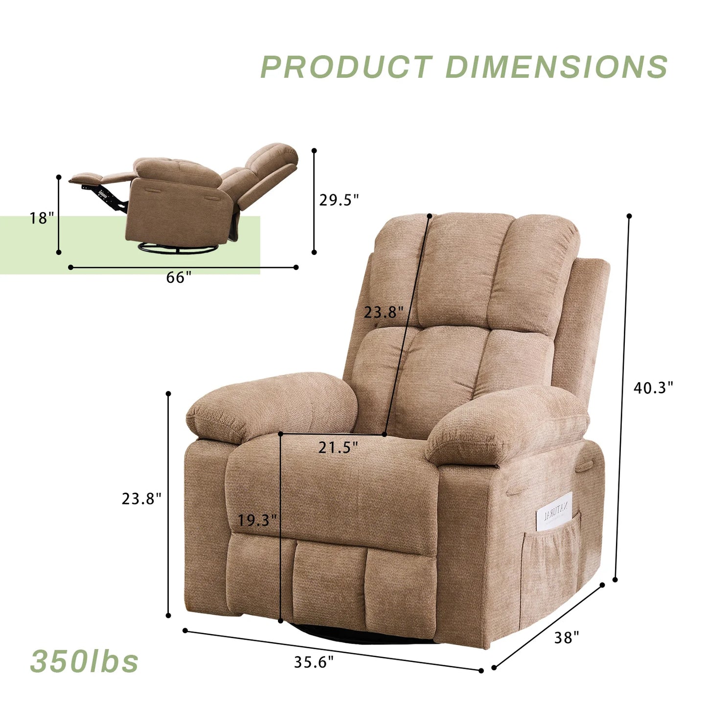 GIFTFIT Rocking Recliner Chair, Modern Glider Recliner Chair, Chenille Fabric Upholstery Recliner, Manual Reclining Sofa Chair for Living Room, Office, Apartment