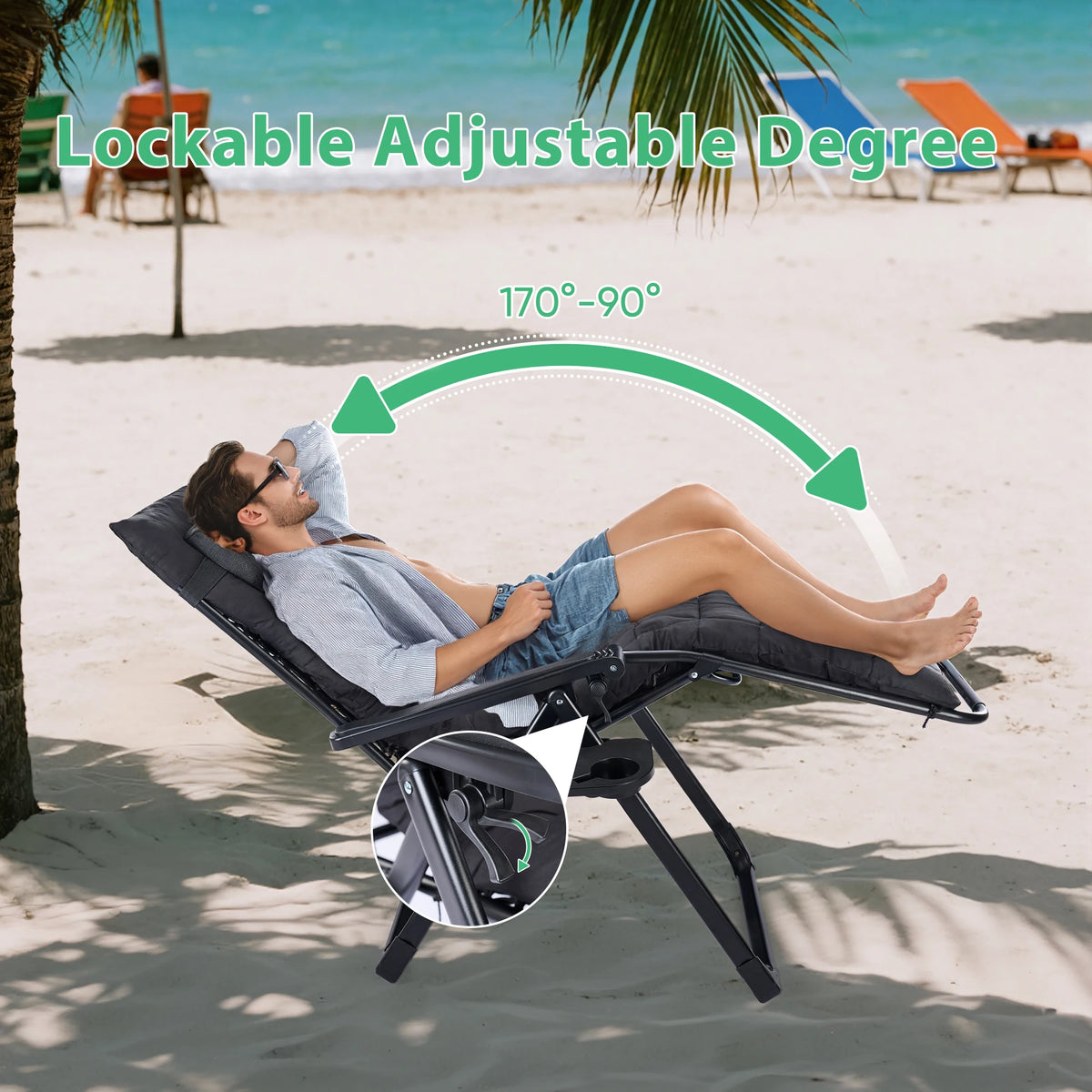 JHK Zero Gravity Folding Recliner With Cup Holder Cushion