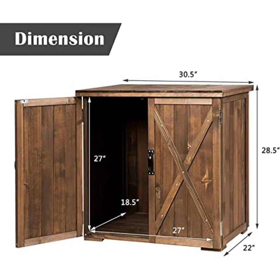 Garden Wooden Storage Shed Compact Tool Cabinet With Doors