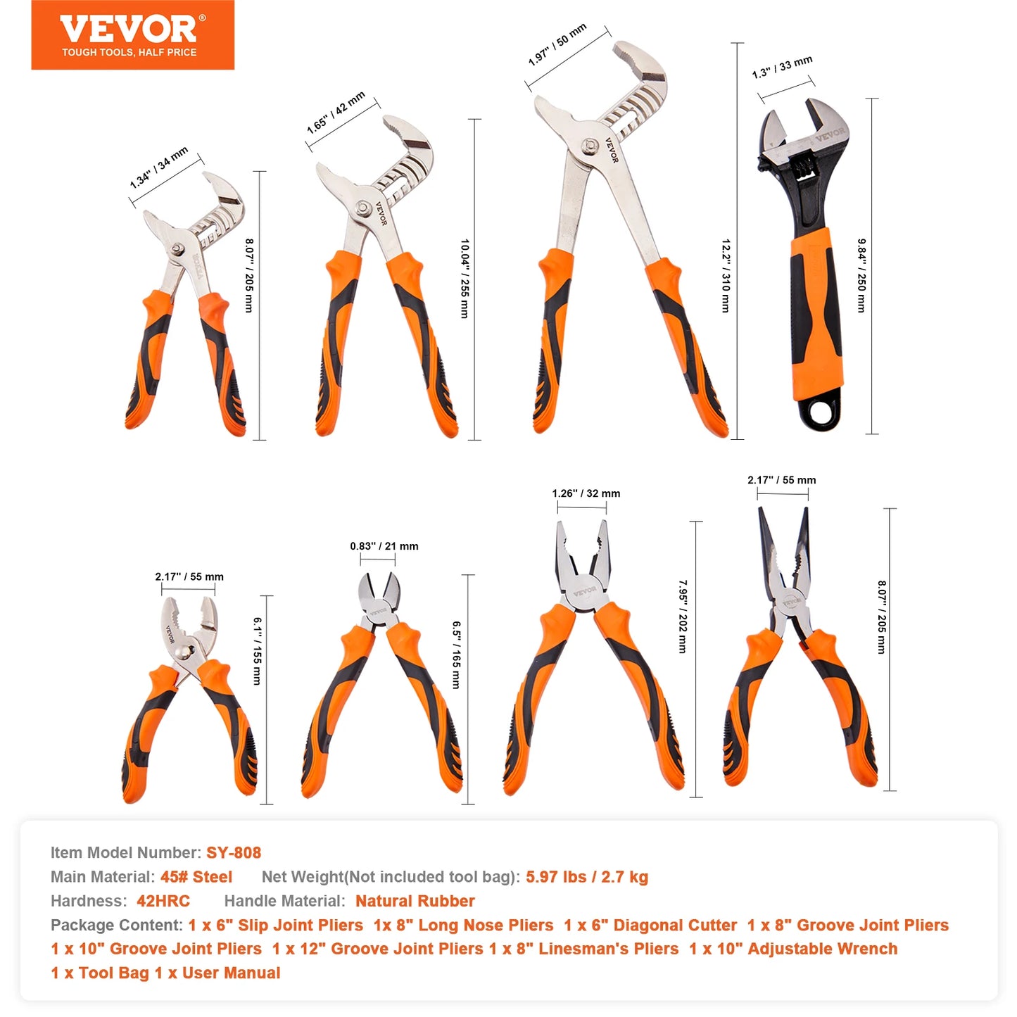SucceBuy 8 Piece Pliers Set Linesman Slip Joint Pliers