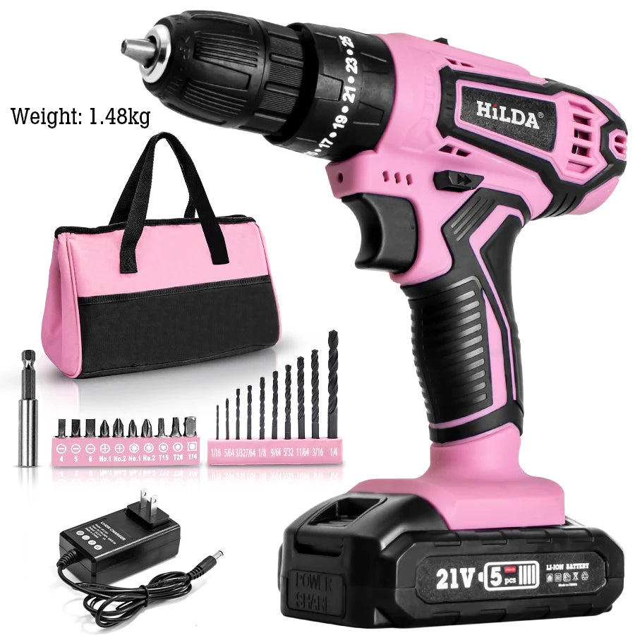 HILDADIY 21V Cordless Drill With 25 to 1 Torque Settings
