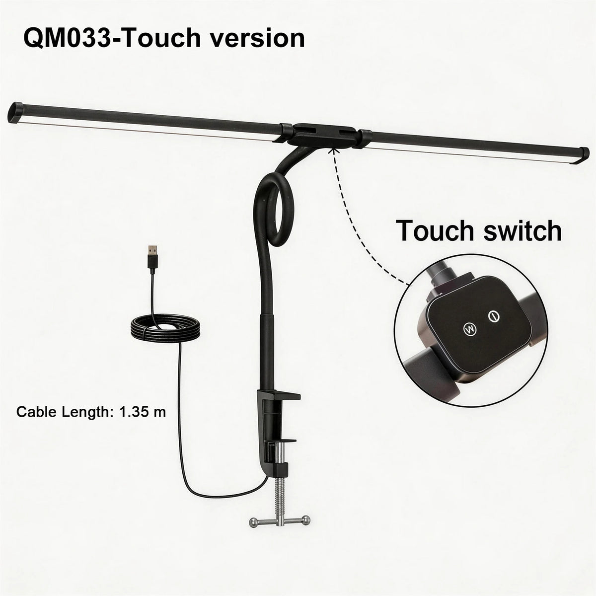 DUMILOO Dual LED Desk Lamp Clip On Dimmable Reading Light