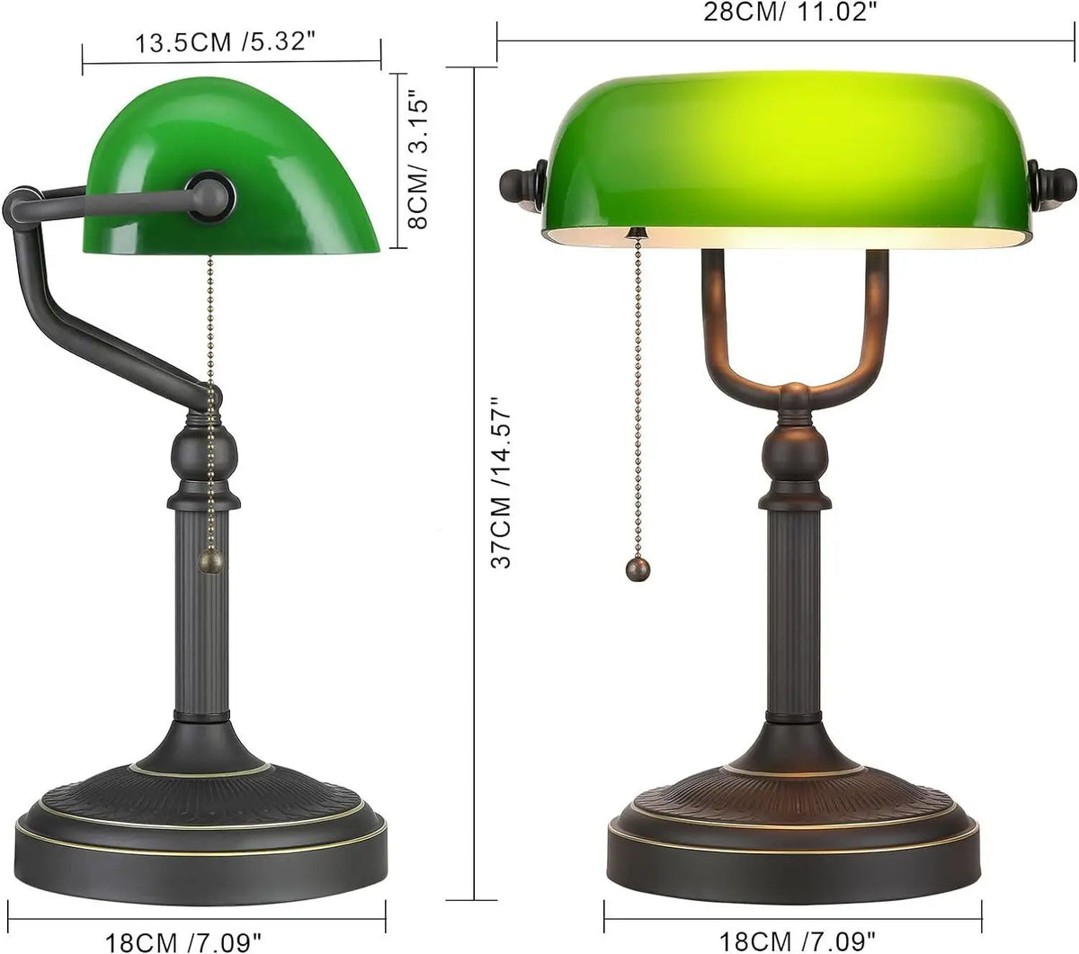 Elegant Iron And Glass Banker Table Lamp For Bedrooms