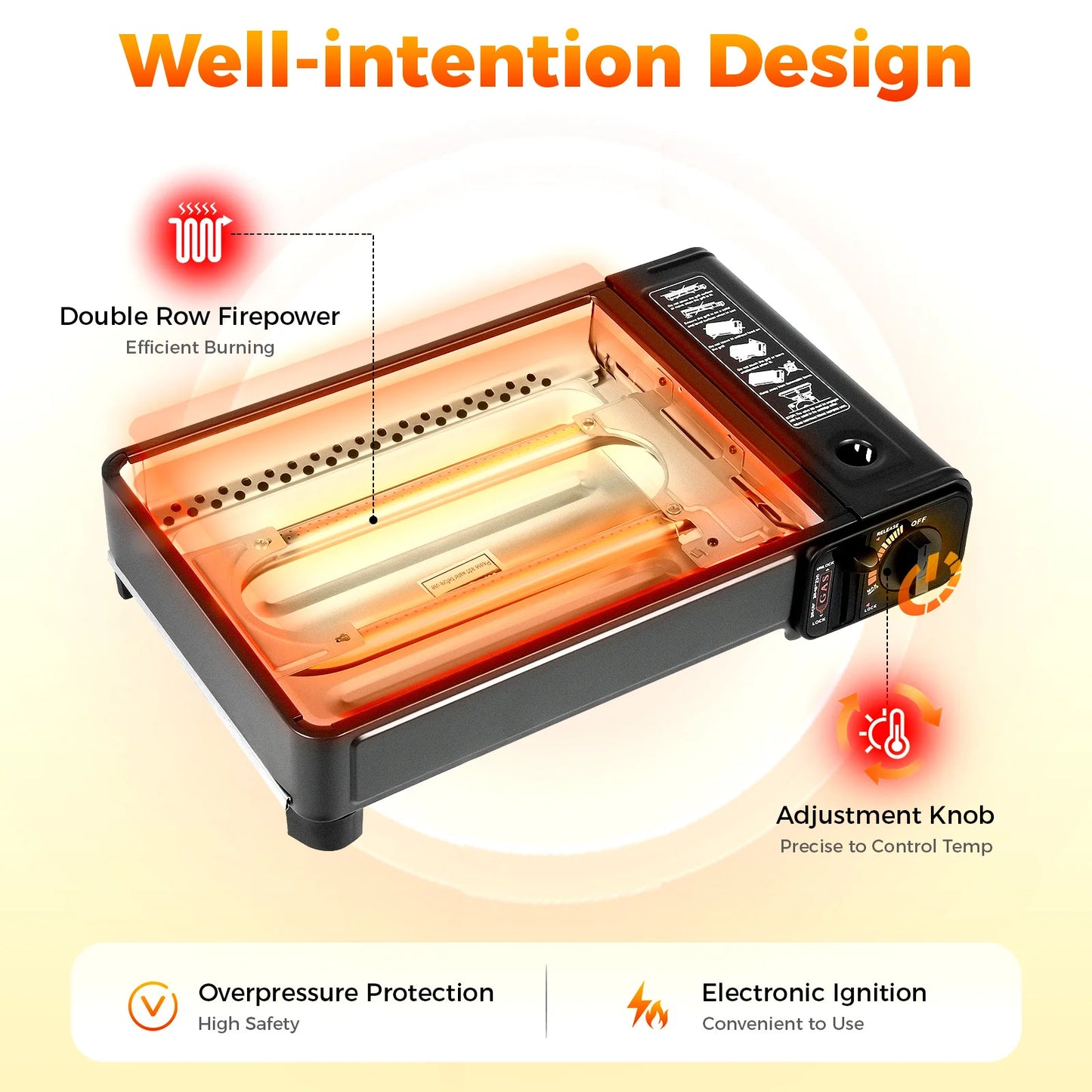 Portable Butane Gas Stove For Camping Stainless Steel Outdoor Cooking