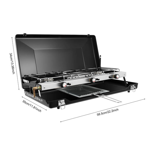 Portable 3 Burner Camping Gas Stove For Outdoor Cooking