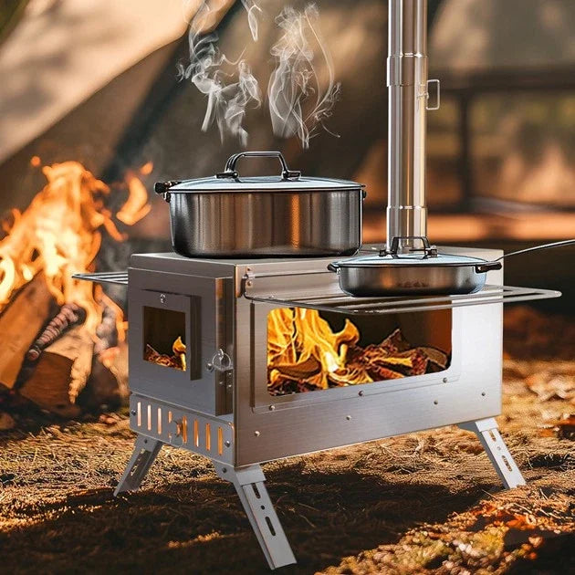 Wood Burning Portable Stove With Stainless Outdoor Chimney Pipes