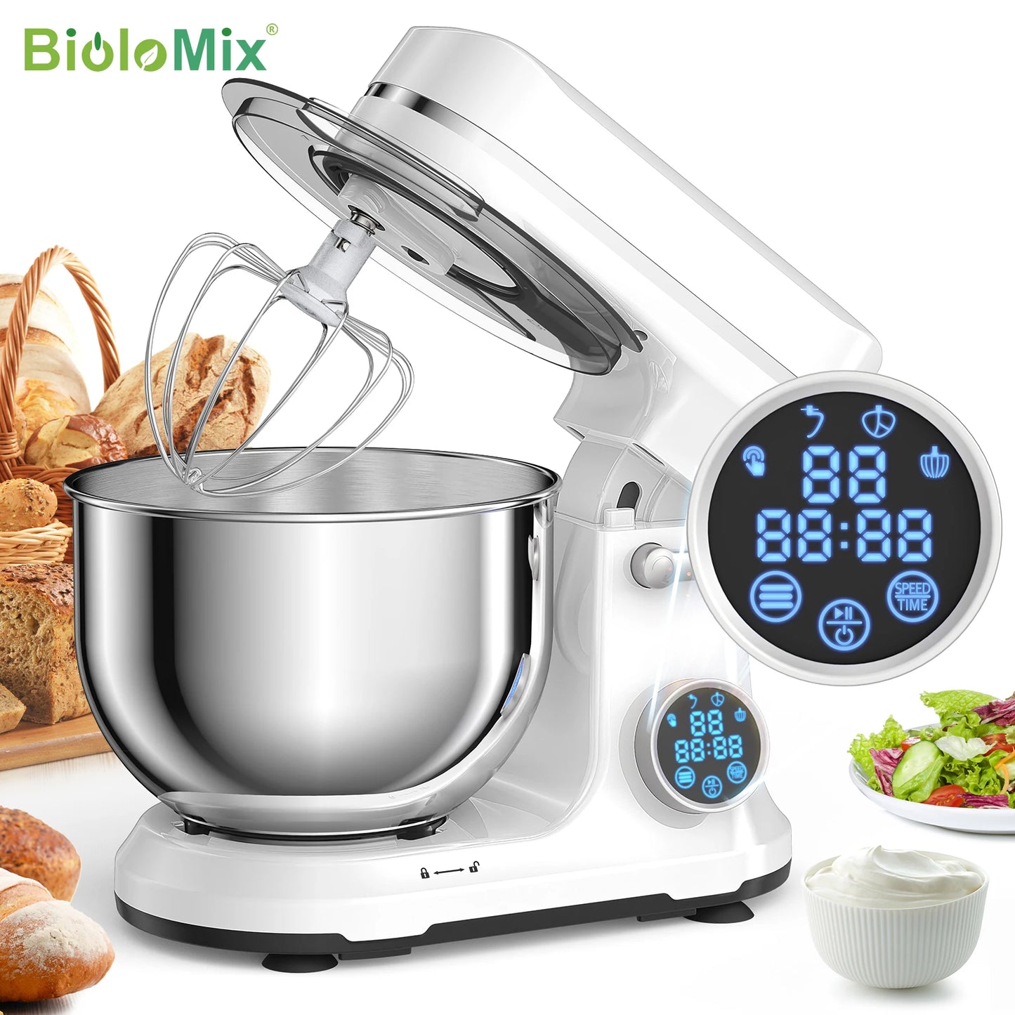 Biolomix 1200W Stand Mixer With 11-Speed DC Motor Pro
