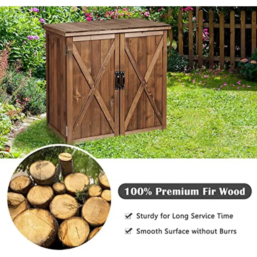 Garden Wooden Storage Shed Compact Tool Cabinet With Doors