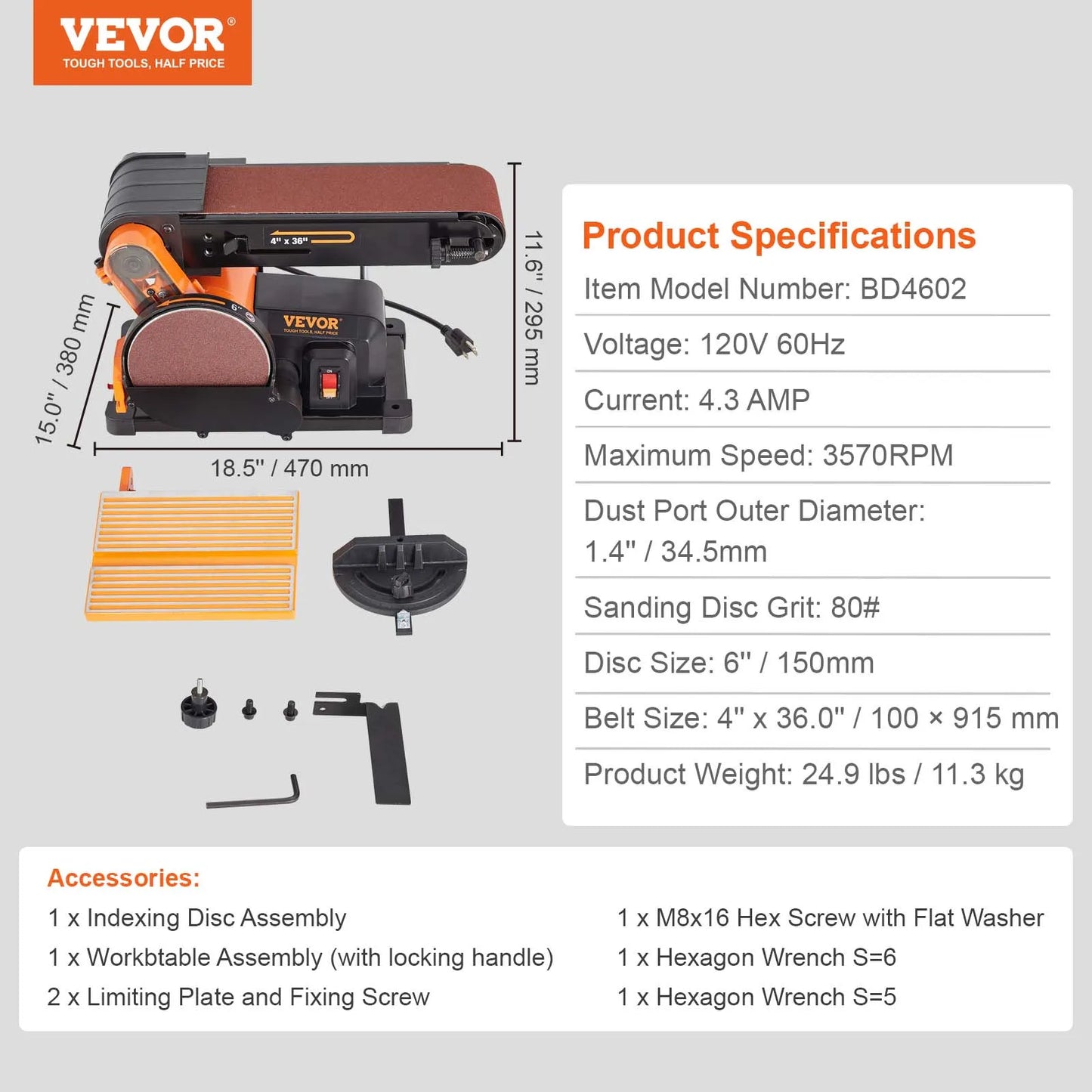 SucceBuy Belt Disc Sander Combo With High Power Induction Motors