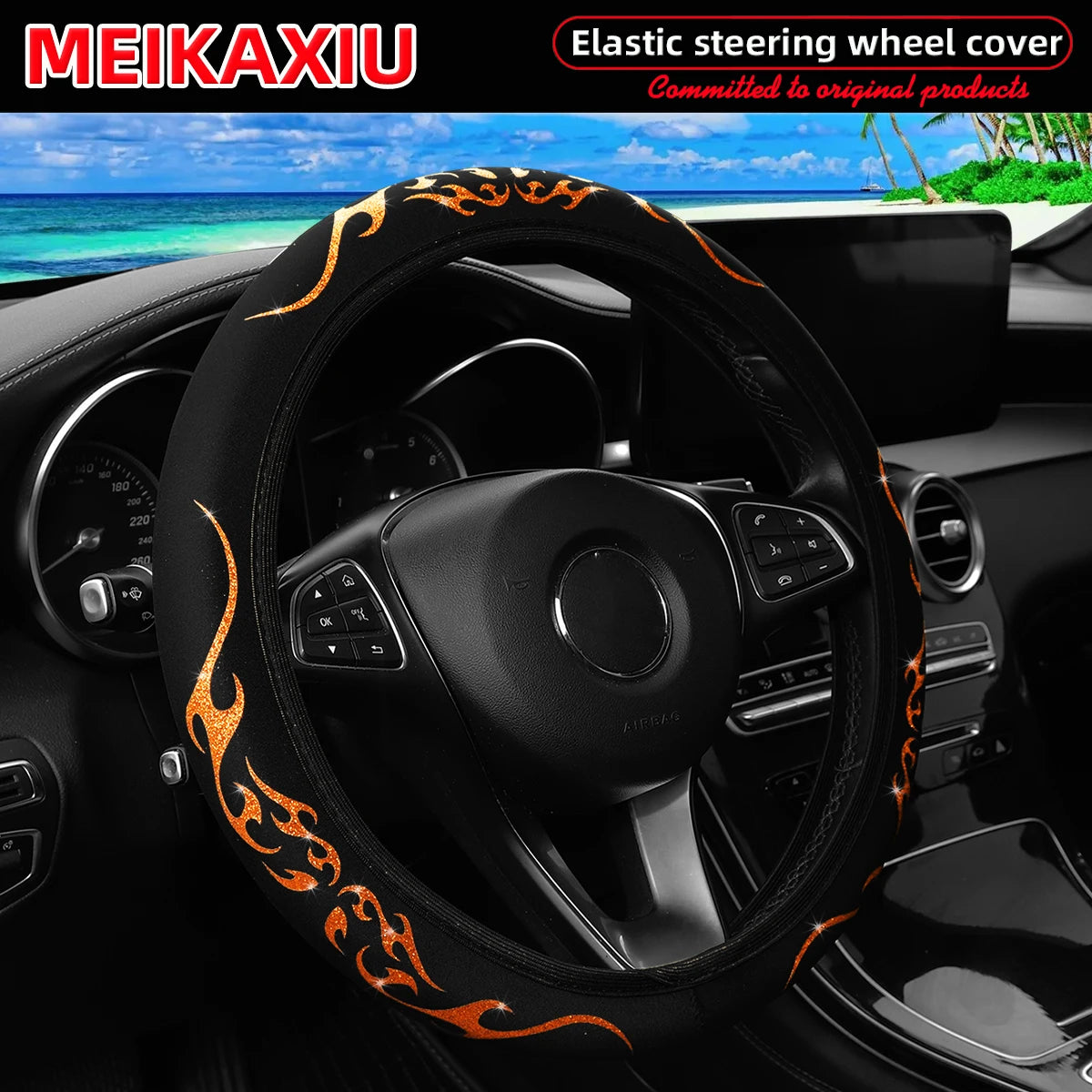 Meikaxiu Bling Bling Flame Totem Fabric Steering Wheel Cover