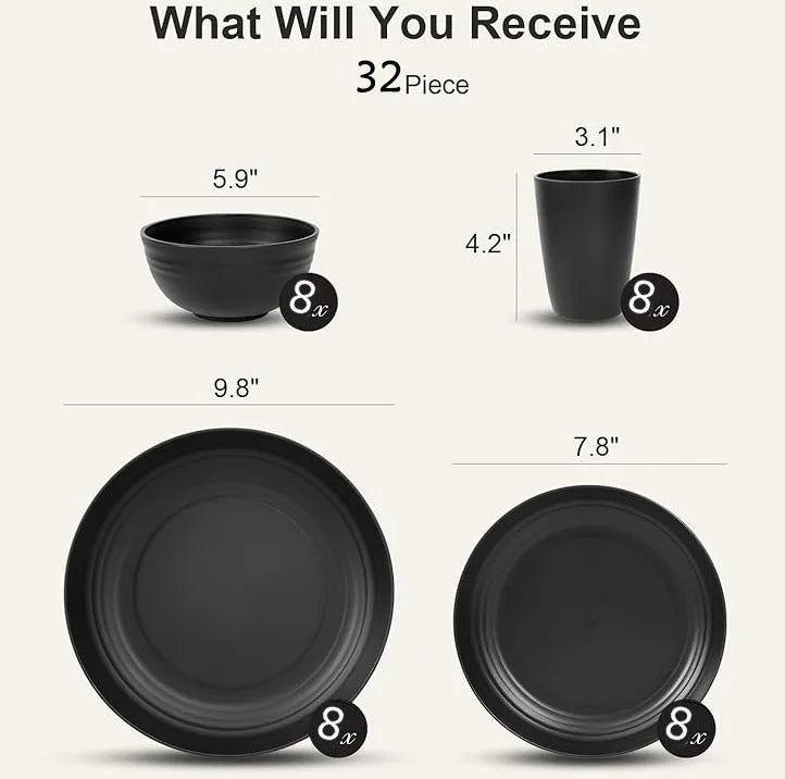 Wheat Straw Dinnerware Set Service For 8 BPA Free Unbreakable