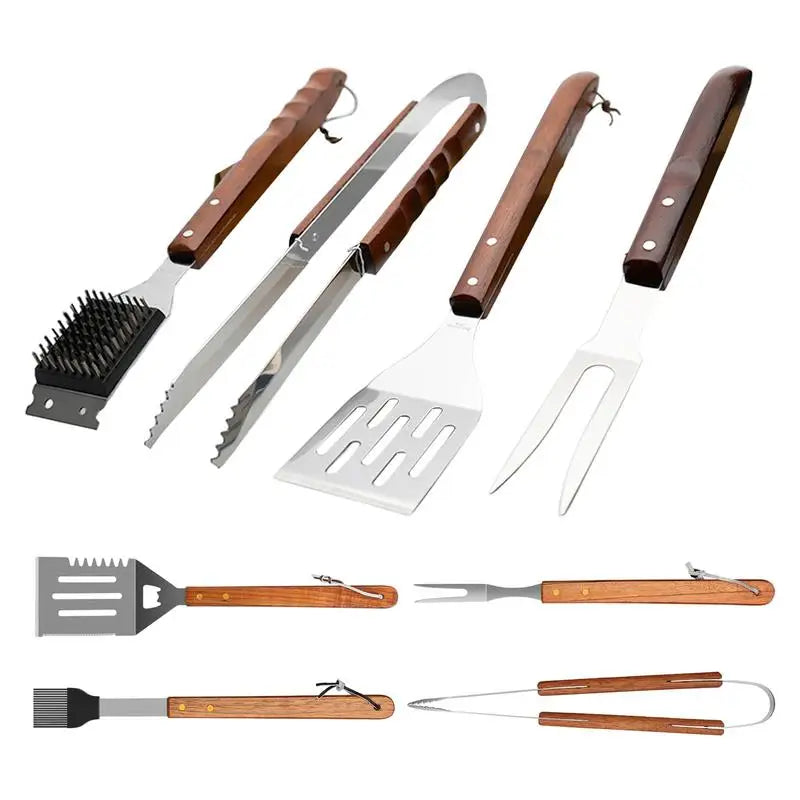Grill Utensils Set Stainless Steel 4 Piece Heavy Duty BBQ Tools