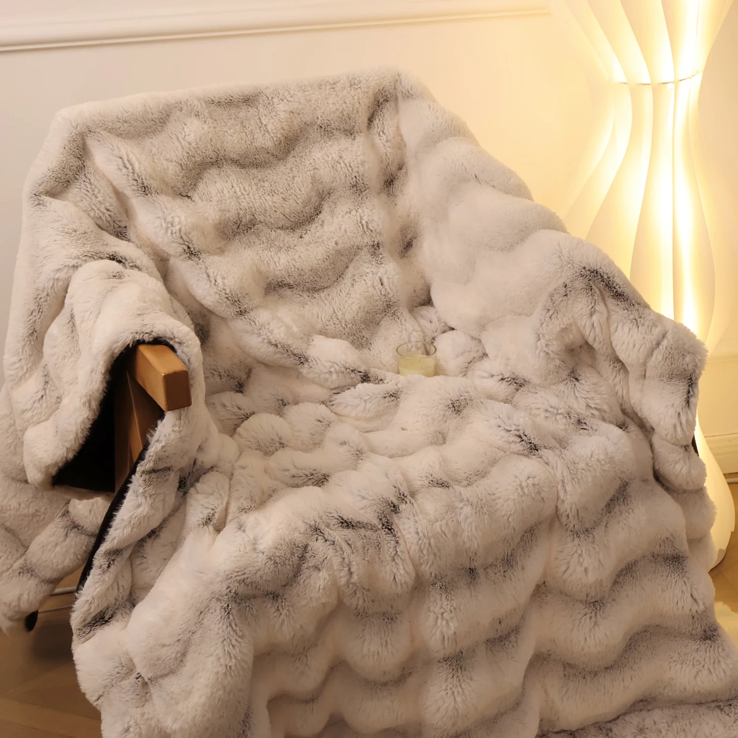 Rosekind Faux Rabbit Fleece Throw Blanket Reversible Plush