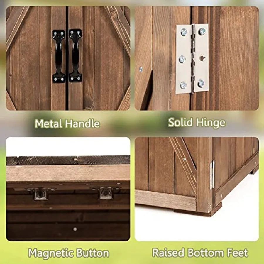 Garden Wooden Storage Shed Compact Tool Cabinet With Doors