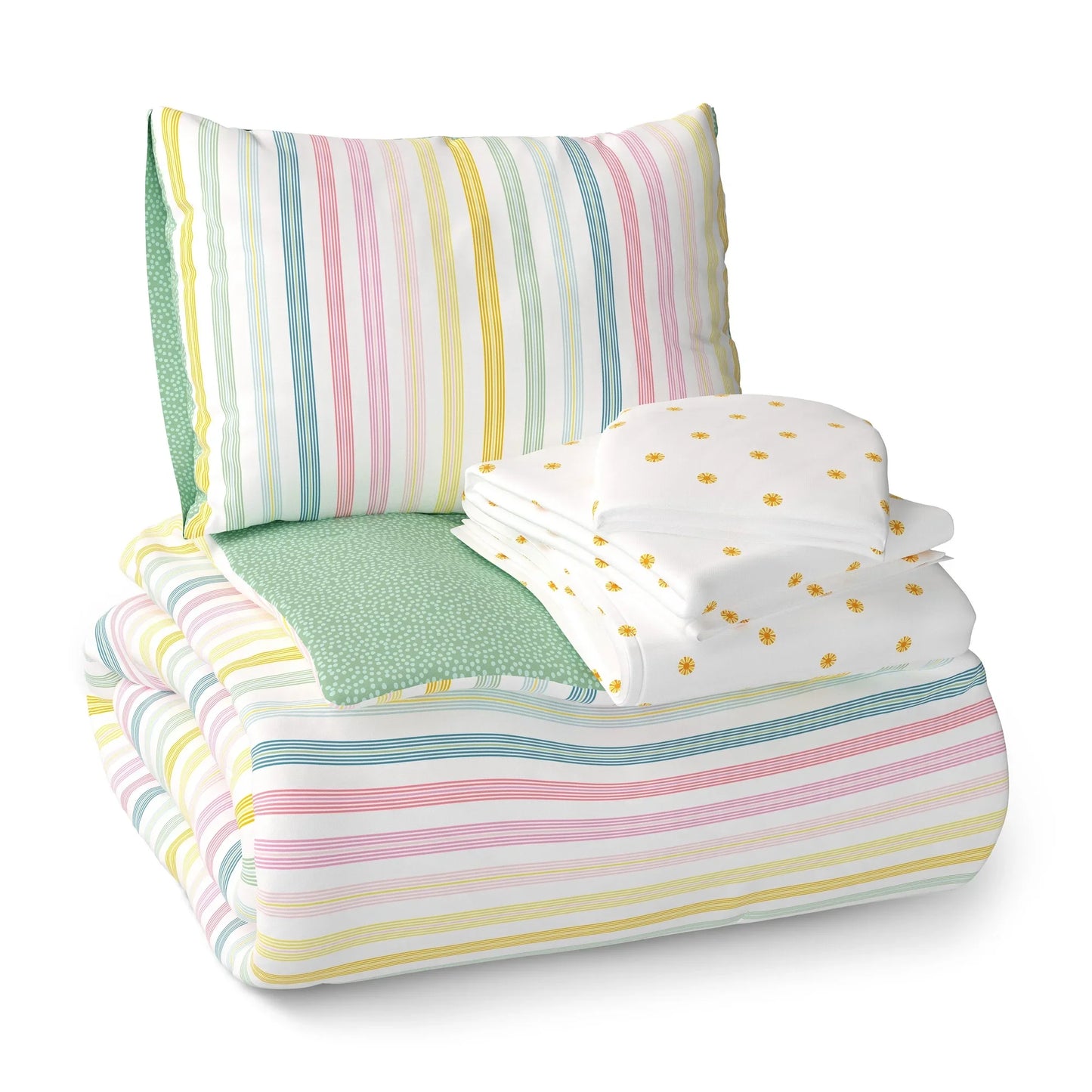 5 Piece Twin Size Daisy Pattern Reversible Comforter Complete Bedding Set Includes Matching Sheets Soft Comfortable Breathable All Season Cozy Bed Linens Stylish Bedroom Decor Easy Wash Durable Household Sleeping Essential Be