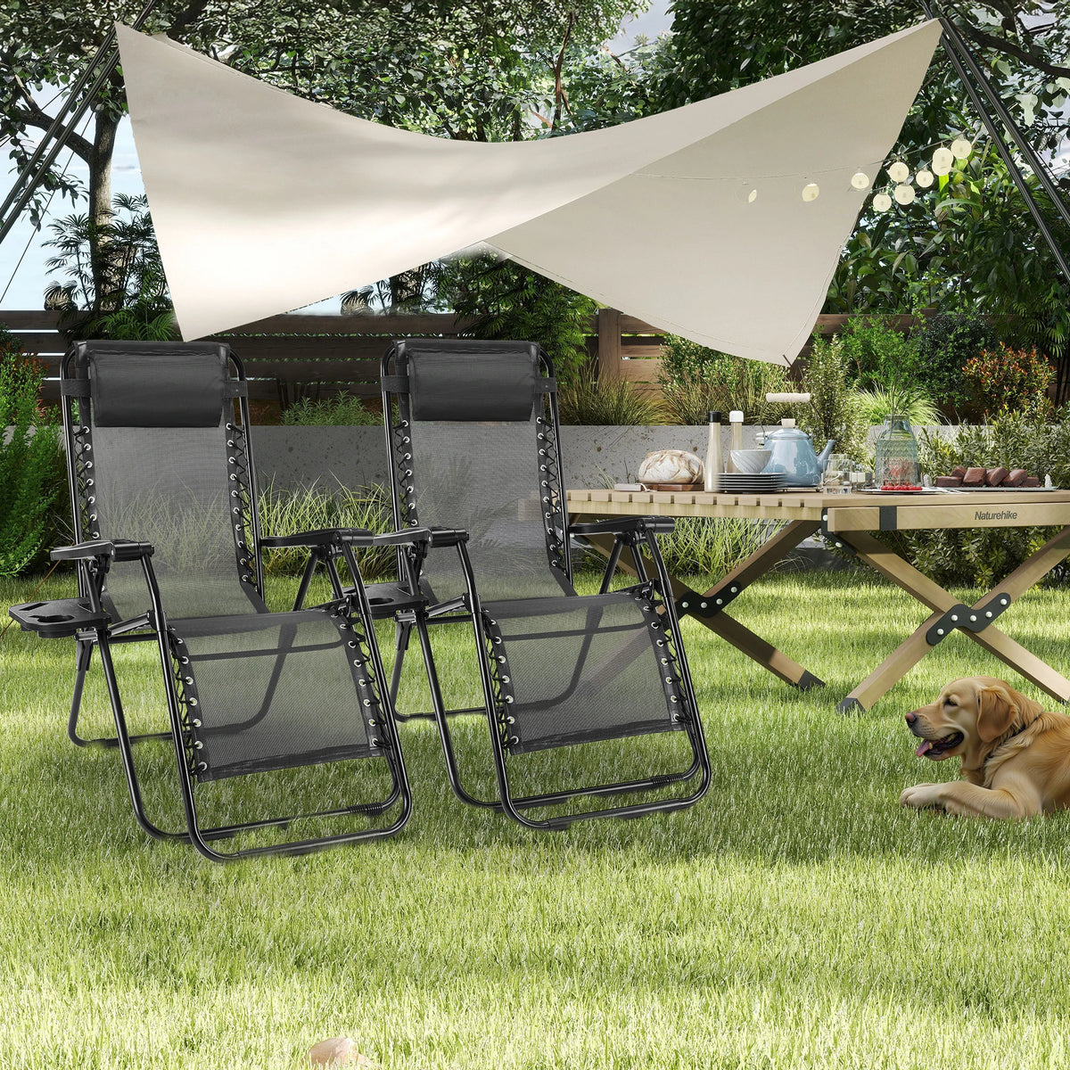 JHK Zero Gravity Outdoor Lounge Chair With Cup Holder
