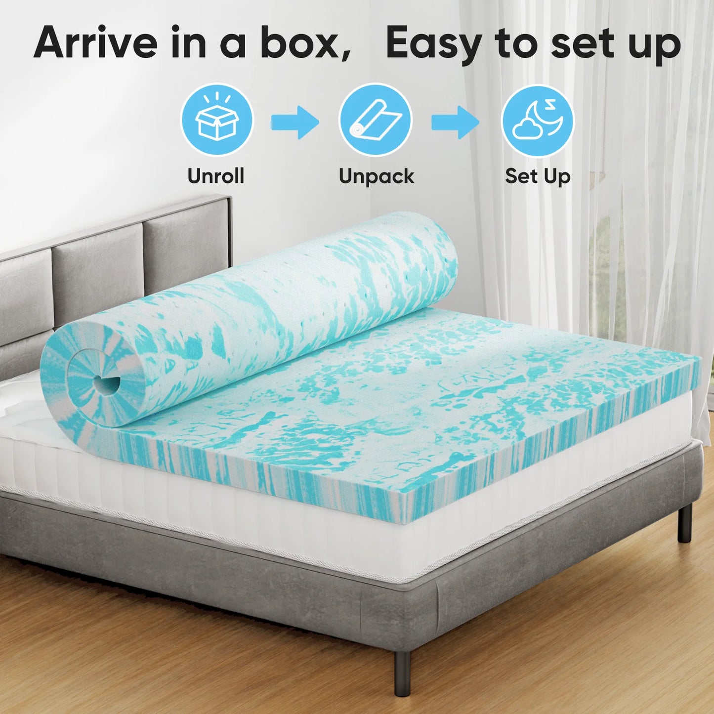 JHK Gel Memory Foam Mattress Topper With Breathable Design