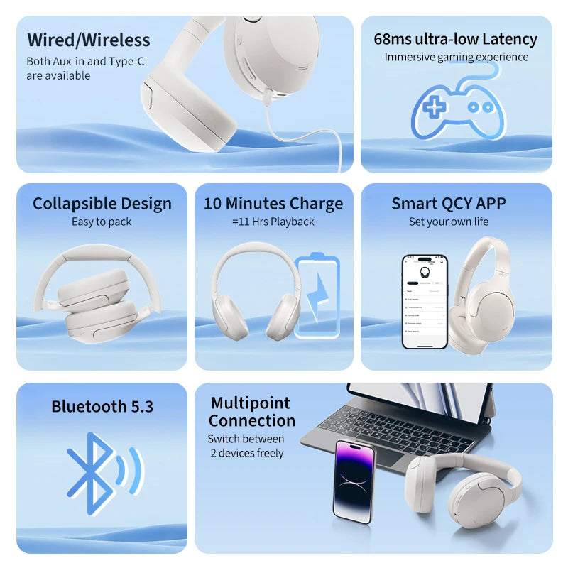 QCY H3 Lite ANC Wireless Headphones Bluetooth 5 3 Earphones