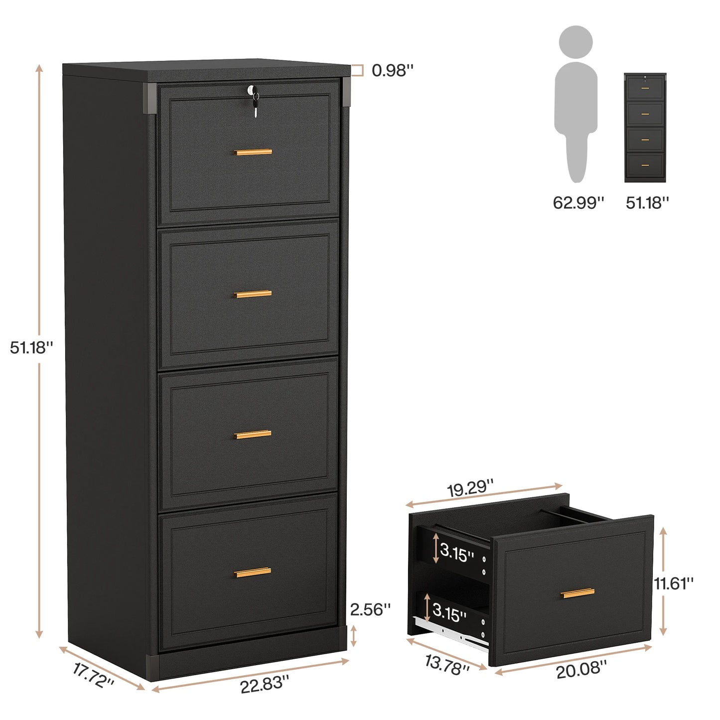 Tribesigns 4 Drawer File Cabinet With Lock For Home Office