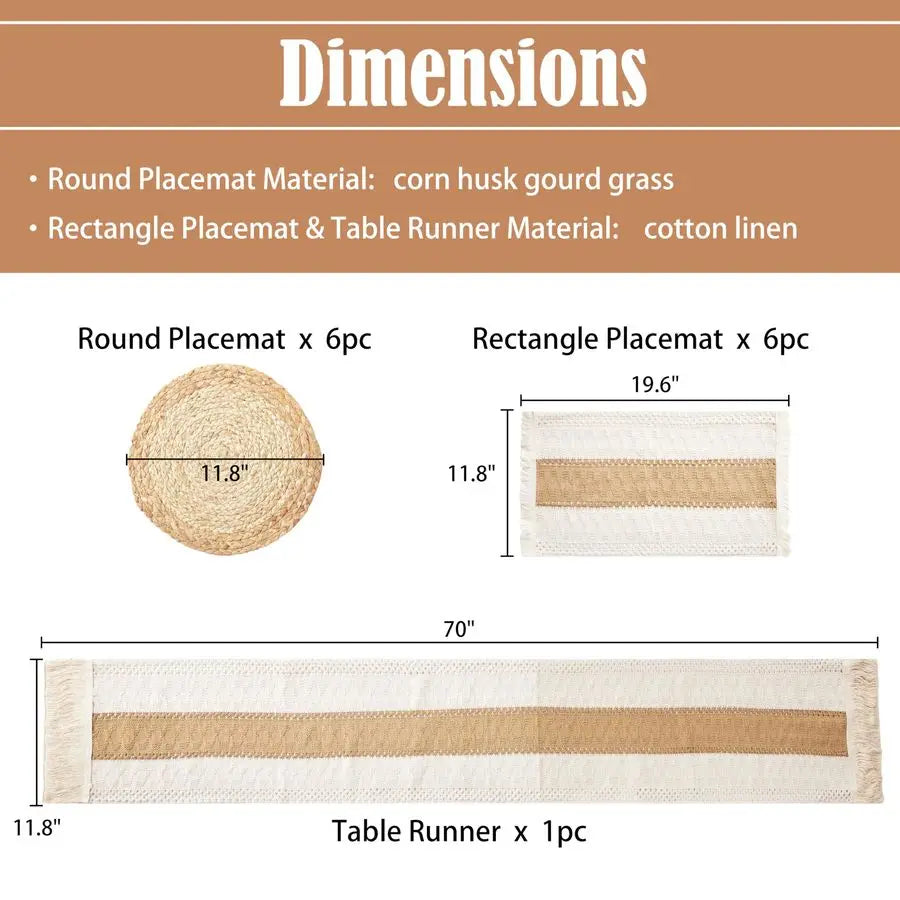 Boho Placemats Set With Macrame Burlap Table Runner