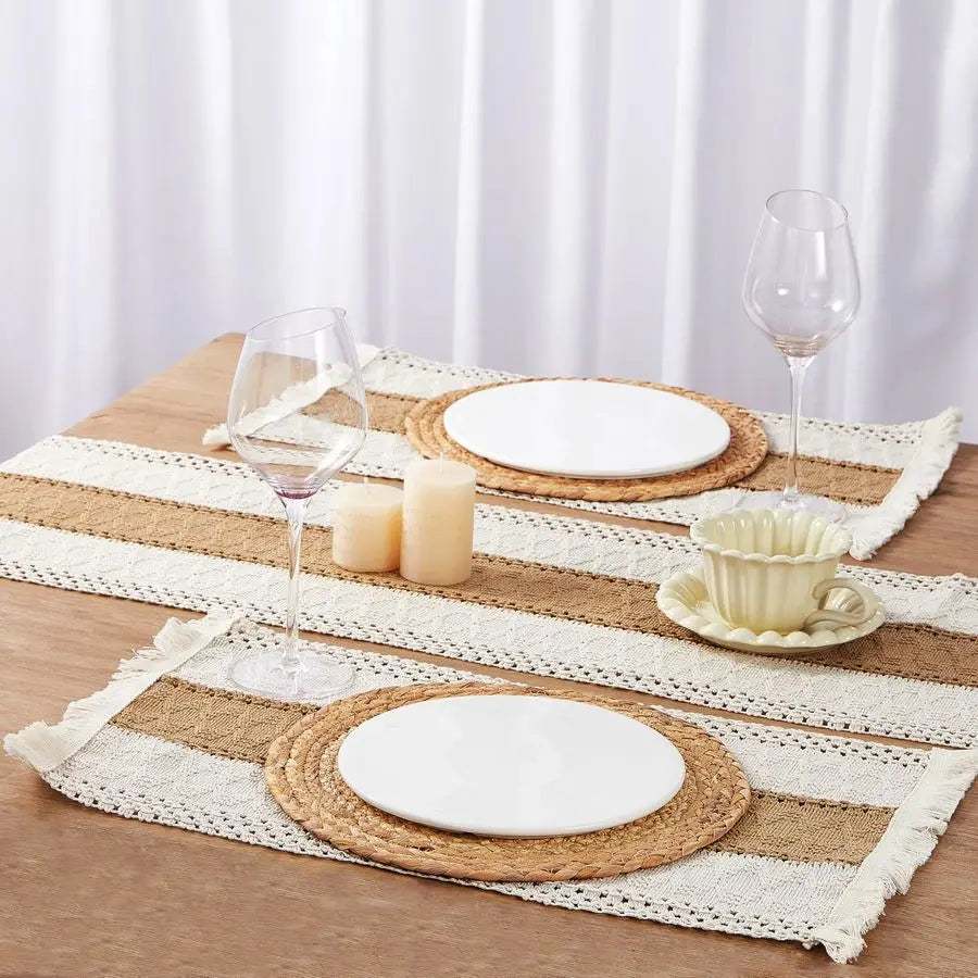 Boho Placemats Set With Macrame Burlap Table Runner