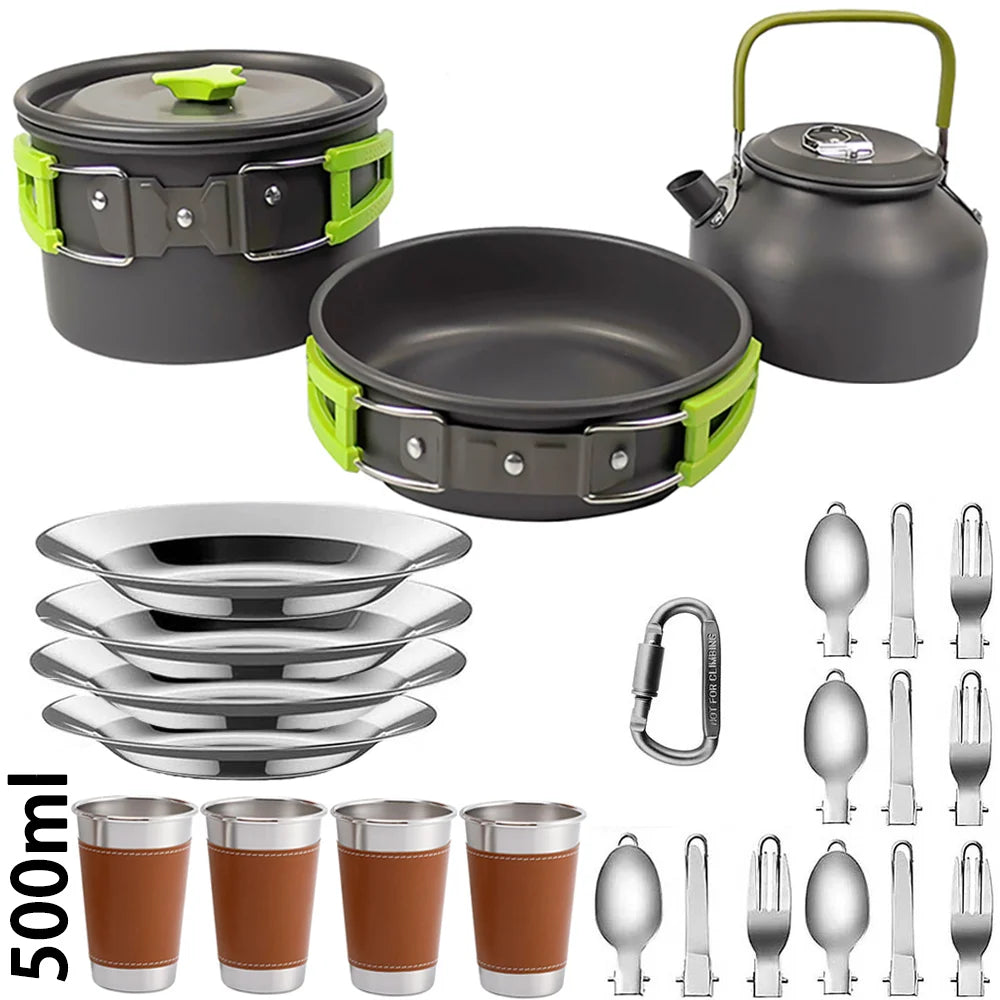 LISM Camping Cookware Set Teapot For 2-3 People Nonstick Pots