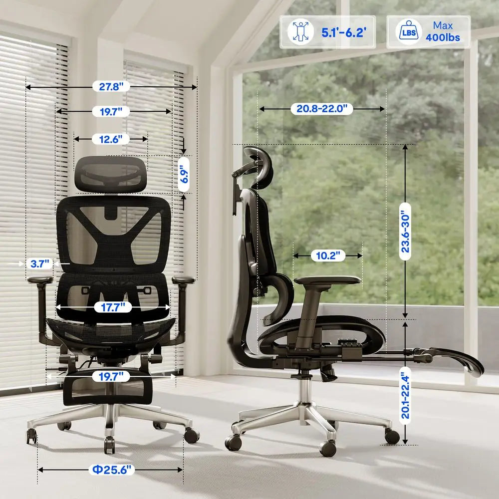 XMSJ ErgoX Premium Ergonomic Office Chair With Footrest 3D Armrests